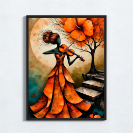 Cuadro Abstracto Violinista Otoñal | Arte Musical y Floral