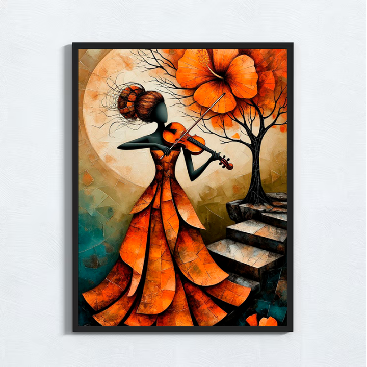 Cuadro Abstracto Violinista Otoñal | Arte Musical y Floral