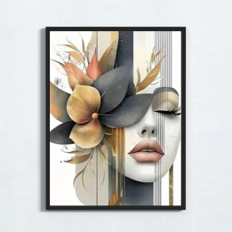 Cuadro Abstracto Pétalos Dorados | Elegancia Minimalista