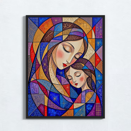 Cuadro Religioso Vitral Sagrado | Virgen María y Niño Jesús