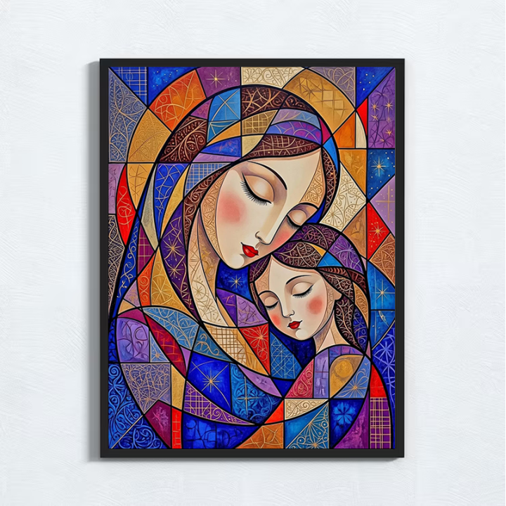 Cuadro Religioso Vitral Sagrado | Virgen María y Niño Jesús