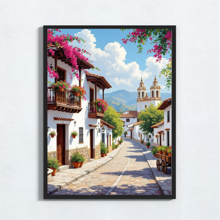 Cuadro Ciudad Calle Colonial en Flor | Paisaje Latinoamericano