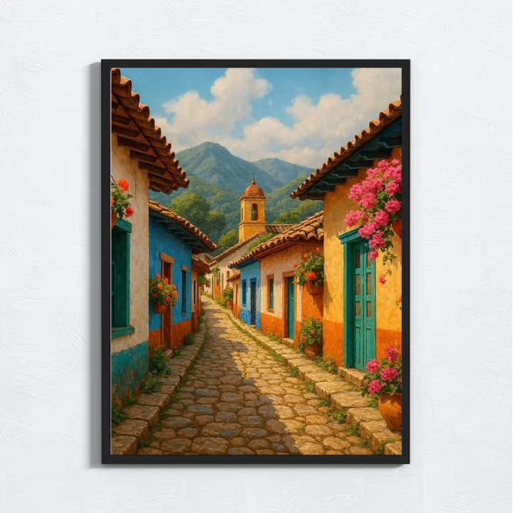 Cuadro Ciudad Sendero del Pueblo Colorido | Arquitectura Colonial